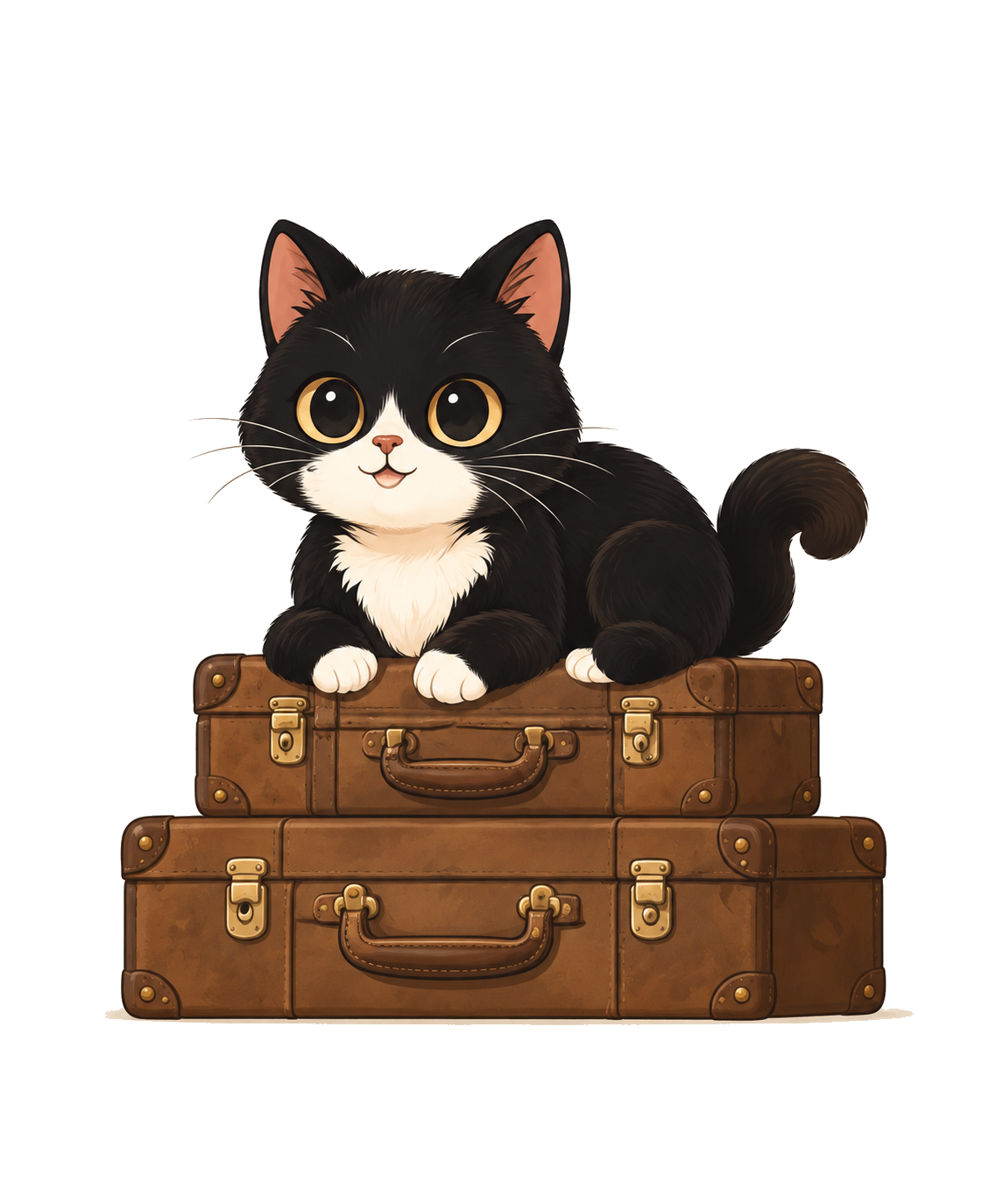 Le chat messager installé sur ses valises